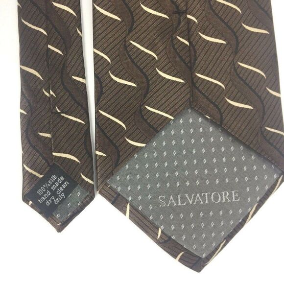 Salvatore Pellegrino Mens Necktie Brown Black Crea - Picture 6 of 6